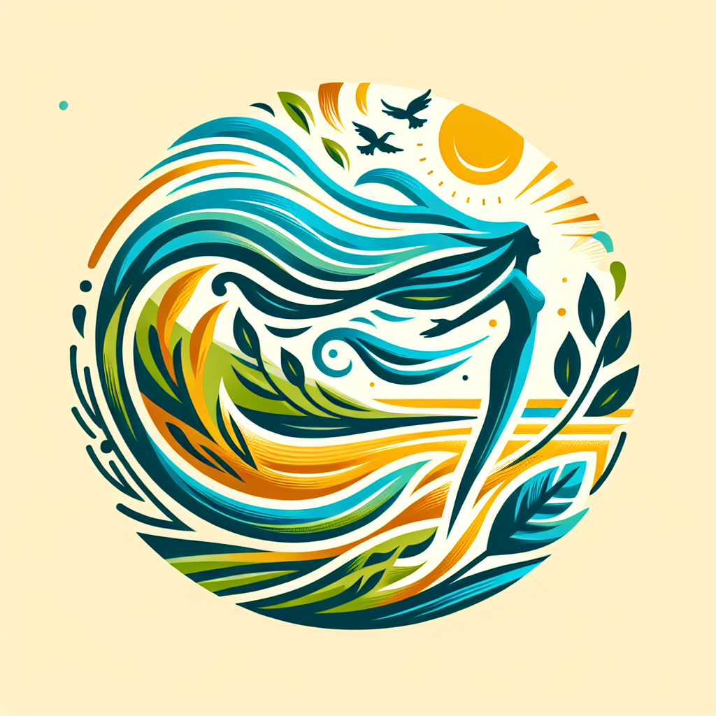 Illustration: A dynamic illustration of a woman with flowing hair, standing with arms outstretched as if being lifted or energized by the wind. The wind could be depicted as swirls or abstract shapes surrounding her, indicating movement and vitality. Colors: Vibrant and uplifting colors such as shades of blue and green for the wind, symbolizing growth and renewal, and perhaps a warm, sunny color like yellow or orange to represent energy and adventure. Typography: Use a modern and elegant font for the text, with "Second Wind" prominently displayed either above or below the illustration. The font should convey a sense of optimism and forward momentum. Subtle Elements: Consider adding subtle elements like birds flying in the background or leaves swirling around the woman, suggesting freedom and a connection to nature. Overall, this design would visually represent the idea of the wind bringing new life and energy to a woman entering the second phase of her life, ready for adventure and new experiences.